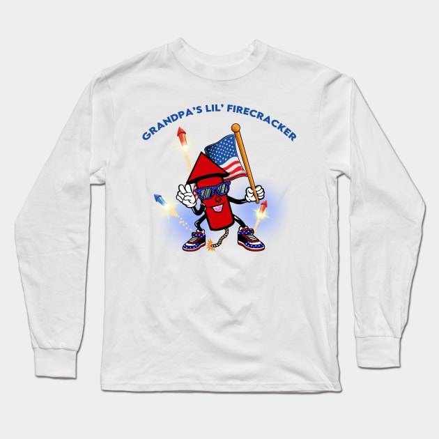 Grandpa's Lil' Firecracker Kids 4th of July Long Sleeve T-Shirt by WalkingMombieDesign